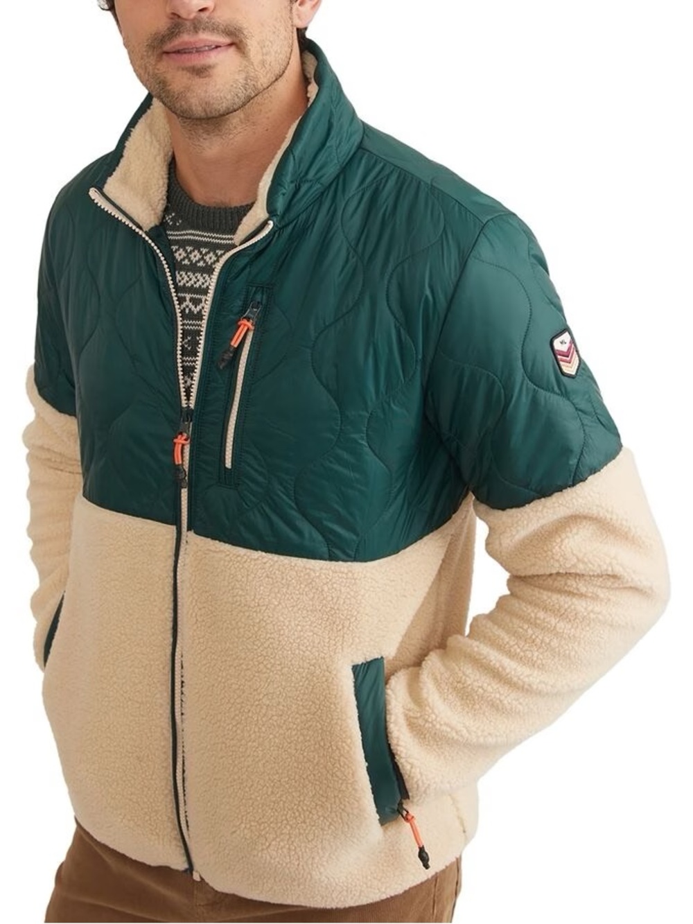 Marine Layer Green/Tan Quilted Long Sleeve Archive BARILOCHE Sherpa Jacket M